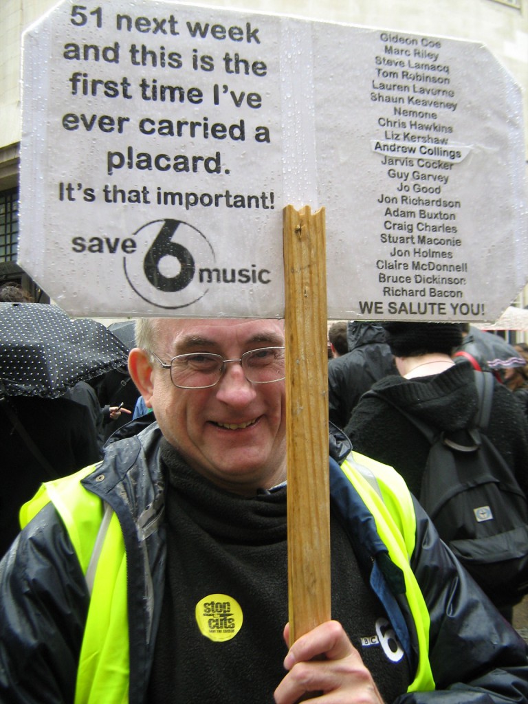 Martin Clark from Doncaster in South Yorkshire at the 6music protest Martin Clark from Doncaster in South Yorkshire 6music is the only station where I discover new music and at my age I do like to discover new music. there's no other radio station either commercial or on the BBC that does it. If it closed down I probably wouldn't hear any new music.