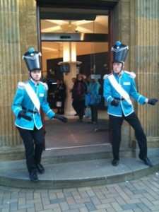 Barclays with guards in a mystery location, taken by Gerry from Fairport Convention